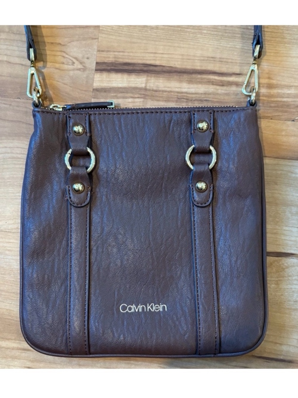 Calvin Klein, Sonoma Bubble Brown Faux Leather Crossbody Purse, EUC